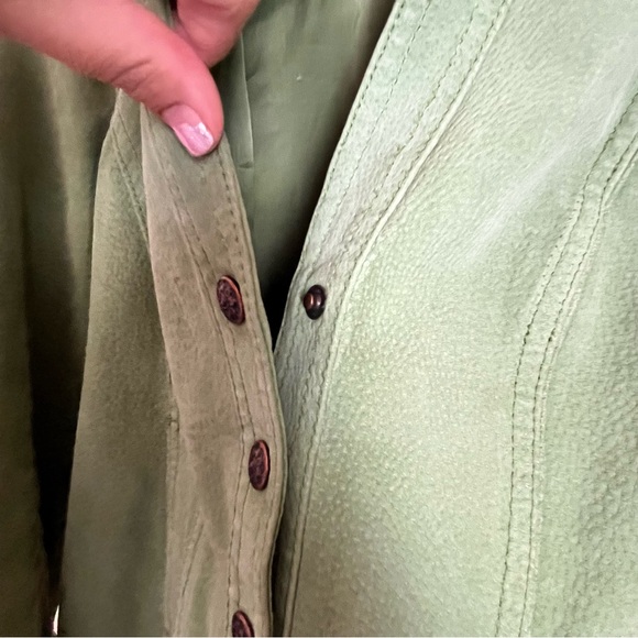 Live a Little Green Genuine Leather Button Front Jacket Small Boho Art Teacher - Picture 3 of 7
